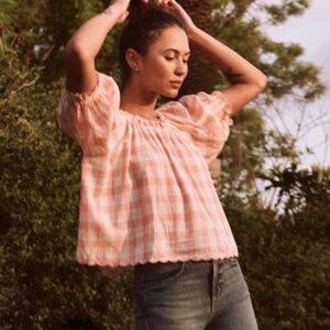 The Great Garland Top in Pink with Cream Gingham Size 0 Linen Cotton